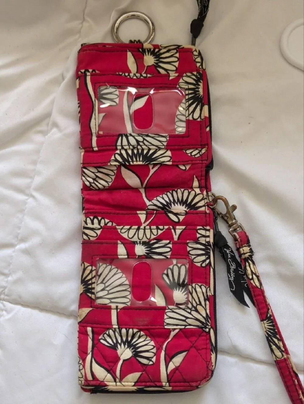 Vera Bradley Quilted Floral Wristlet in Fuchsia and Cream